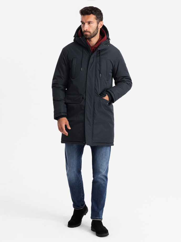 Jachetă parka Classic Long pentru bărbați - negru V6 OM-JALJ-0166