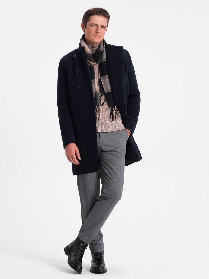 Men's coat with asymmetrical fastening - navy blue V3 OM-COWC-0102