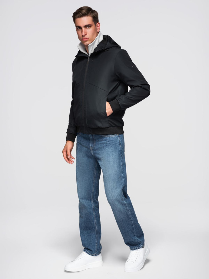 Men's lightweight jacket with mesh lining and hood - black V4 OM-JANP-0149