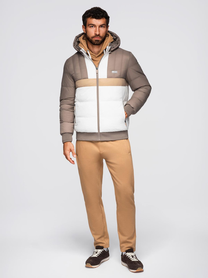 Colorful retro men's sports jacket - beige and white V2 OM-JALP-0296