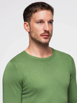 Classic men's sweater with round neckline - green V13 OM-SWBS-0106
