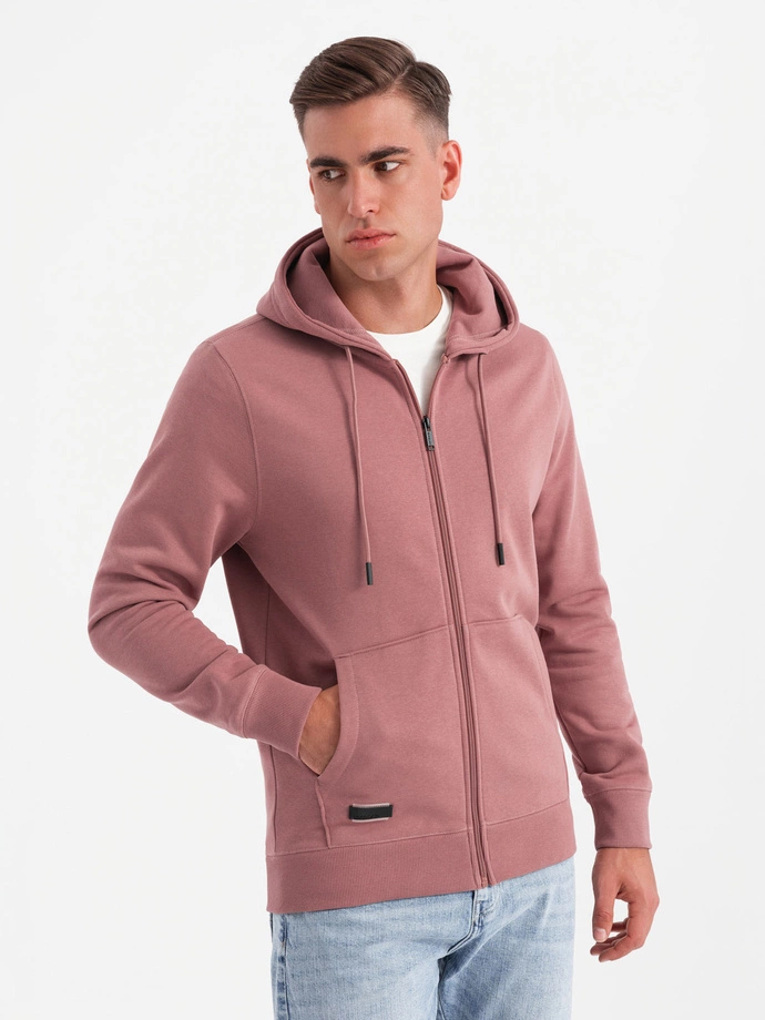 BASIC men's unbuttoned cotton sweatshirt - dark pink V4 OM-SSBZ-0160