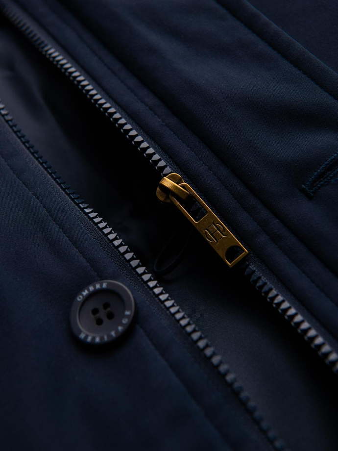 Elegant men's parka with cargo pockets and hood - navy blue V2 OM-JAPJ-0287