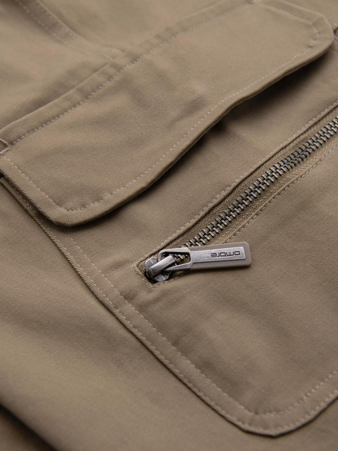 Pánske cargo nohavice STRAIGHT LEG s vreckami na zips - khaki V3 OM-PACG-0204