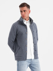 Men's casual sweatshirt with button-down collar - navy blue melange V5 OM-SSZP-0171