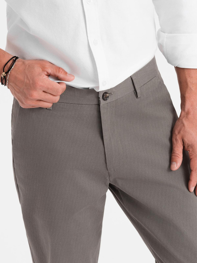 Vyriškos REGULAR FIT chino kelnės su švelnia tekstūra - pilkos V1 OM-PACP-0184