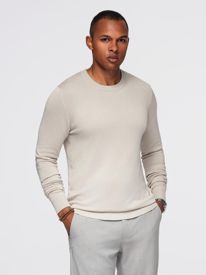 Men's sweater with round neckline in stretch knit with classic weave - beige V3 OM-SWSW-0183