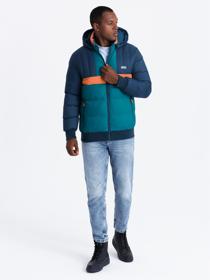 Jachetă sport retro colorată pentru bărbați - albastru marin și portocaliu V3 OM-JALP-0175