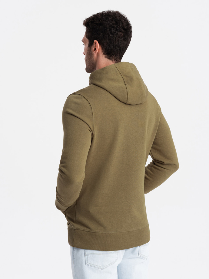 BASIC men's cotton kangaroo hooded sweatshirt - olive V2 OM-SSBN-0161
