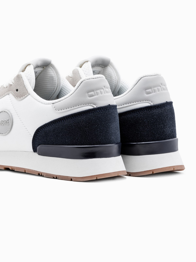 Pantofi de bărbați adidași din materiale combinate și plasă - alb și albastru marin V3 OM-FOSL-0155