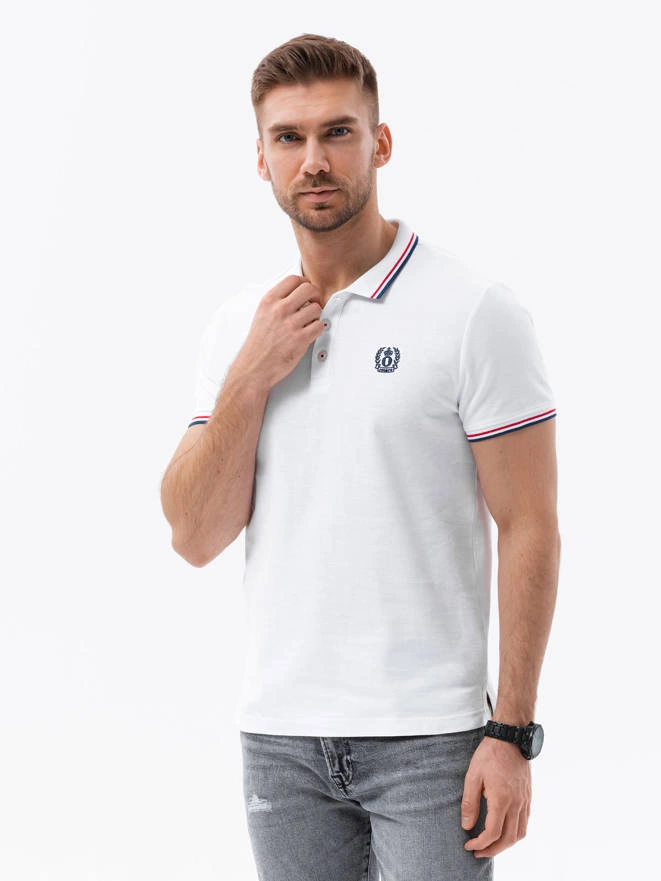 Men's polo shirt with contrast trim - white V4 S1635