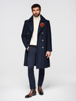Men's double-breasted coat with wool and decorative appliqués - V1 navy blue OM-COWC-0149