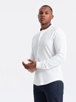 Vyriški SLIM FIT medvilniniai marškinėliai su apykakle - balti V1 OM-SHCS-0178