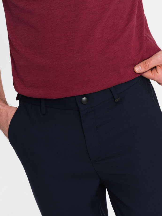 Pantaloni chino pentru bărbați cu talie elastică SLIM FIT - albastru marin V3 OM-PACP-0157