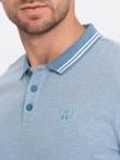 Men's melange polo shirt with contrast collar - blue V3 S1618