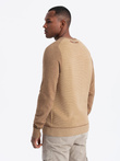Men's cotton sweater with patch and raglan sleeves - brown V4 OM-SWSW-0121