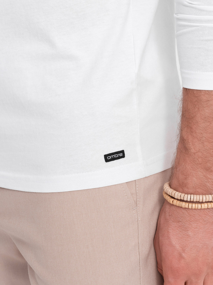 Men's longsleeve with buttons at the neckline - white V10 OM-LSCL-0107