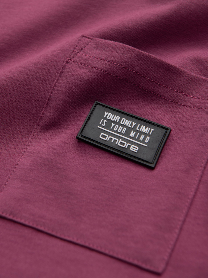 Pánske tričko na voľný čas s vreckom - tmavoružové V5 OM-TSCT-0109