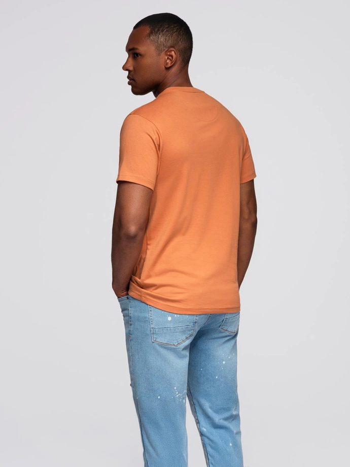 Men's cotton t-shirt with printed pocket - orange V3 OM-TSPT-0227