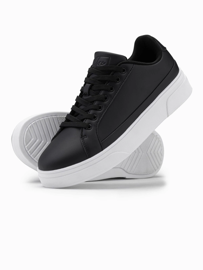 Men's eco leather sneakers shoes with thick sole - black V5 OM-FOSL-0166