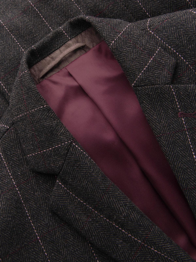 Vyriškas elegantiškas vilnos mišinio languotas švarkas - grafito spalvos V3 OM-BLZB-0137