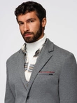 Men's knitted jacket with a fitted cut - light grey V2 OM-BLZB-0100