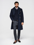 Men's double-breasted coat with wool and decorative shoulder applications - V1 navy blue OM-COWC-0150