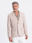 Men's REGULAR cut jacket with linen - light beige V2 OM-BLZB-0128
