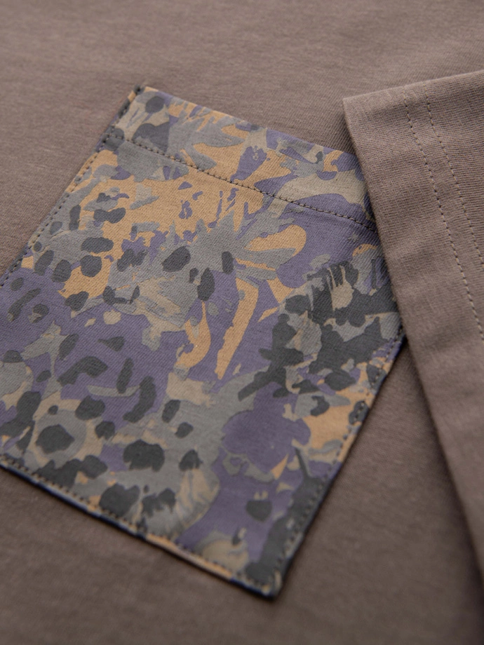 Men's cotton t-shirt with printed pocket - dark olive V1 OM-TSPT-0227