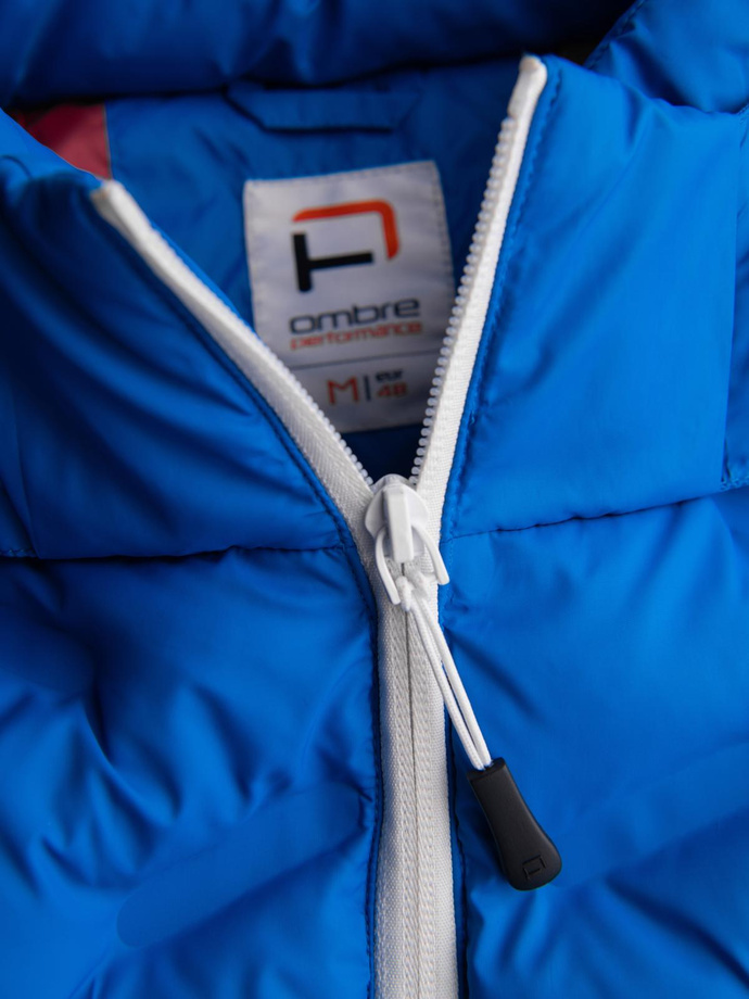 Vyriška dygsniuota striukė su nuimamu gobtuvu - mėlyna ir raudona V1 OM-JALP-0206