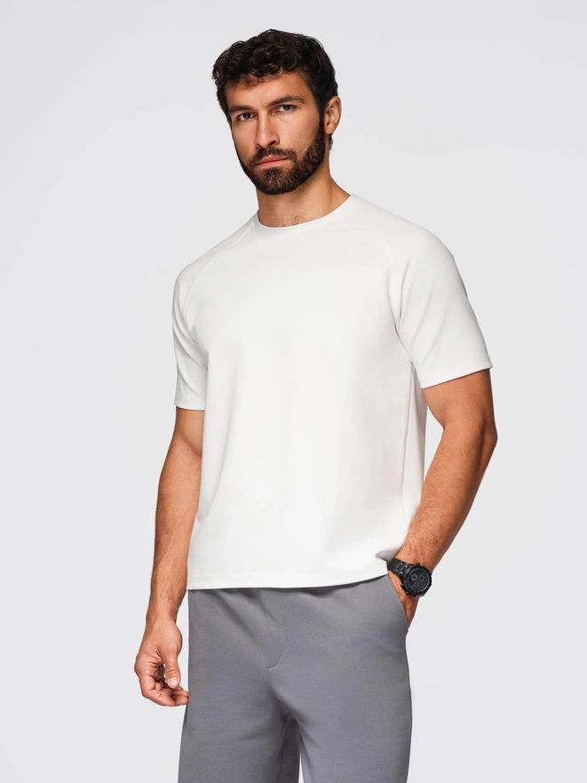 Men's SLIM FIT T-shirt with round neckline and logo - white V1 OM-TSCT-0220
