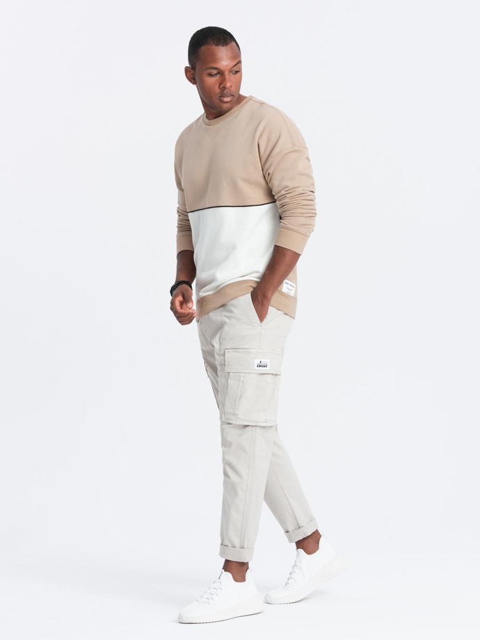 Men's OVERSIZE sweatshirt with contrasting color combination - beige V2 B1673
