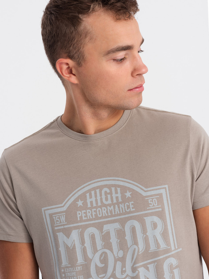 Tricou bărbătesc din bumbac imprimat - maro deschis V3 S1735