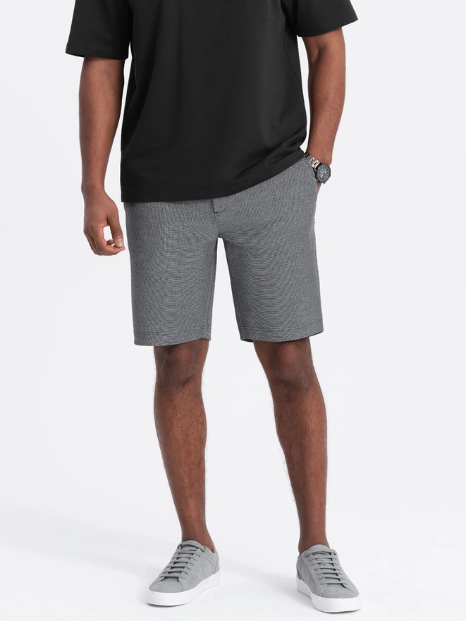 Men's shorts made of two-tone melange knit fabric - black V2 OM-SRCS-0127