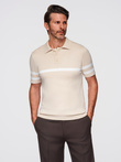 Men's soft knit polo shirt with contrasting stripes - beige V4 OM-POSS-0118