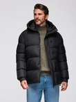 Men's quilted jacket with high zipped hood - black V1 OM-JAHP-0238