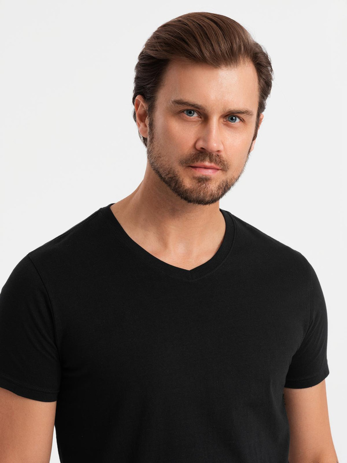 BASIC men's cotton V-neck t-shirt set - 3x black V9 OM-TSBS-0233
