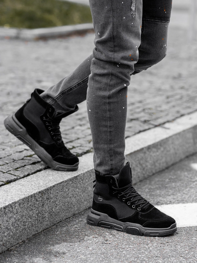 Men's ankle sneaker boots with sculpted sole - black V1 OM-FOBO-0122