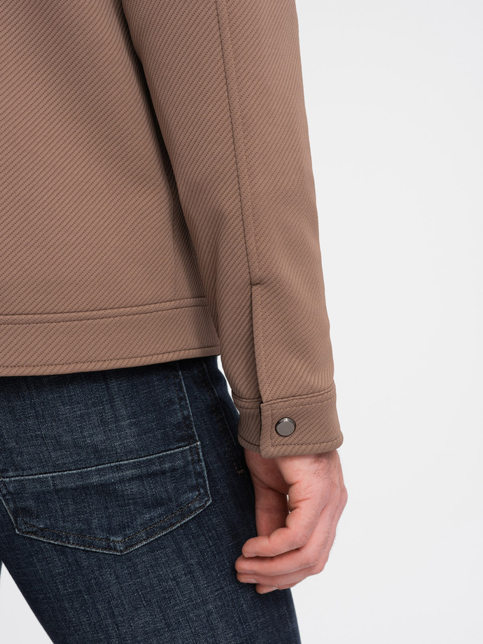 Men's BIKER jacket in structured fabric - light brown V4 OM-JANP-0138
