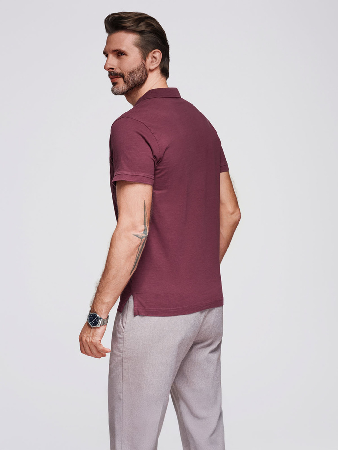 Men's polo t-shirt with decorative buttons - maroon V6 S1744