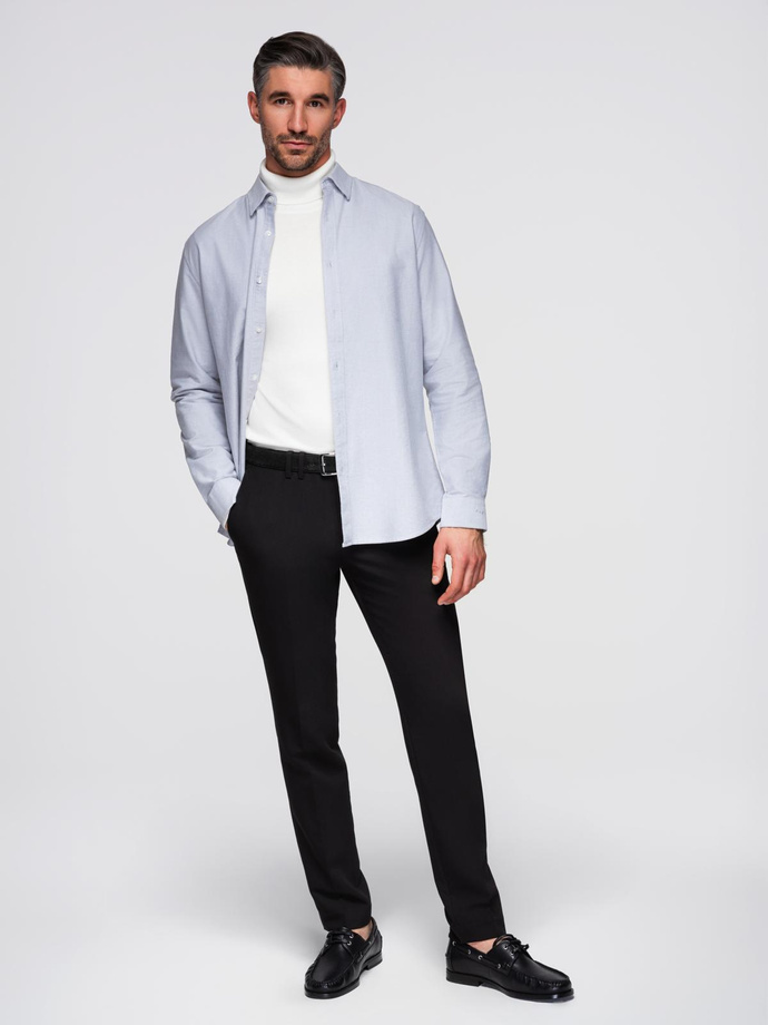 Cămașă oxford elegantă pentru bărbați cu broderie - albastru V1 OM-SHOS-0172