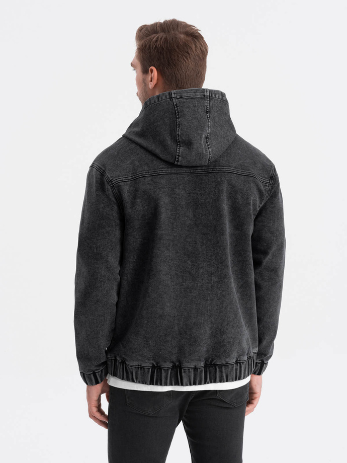 Jachetă katana din denim pentru bărbați cu buzunare cargo și glugă - negru V4 C558