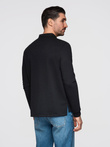 Polo bărbătesc structurat cu mânecă lungă și patch-uri - negru V1 OM-POLS-0131