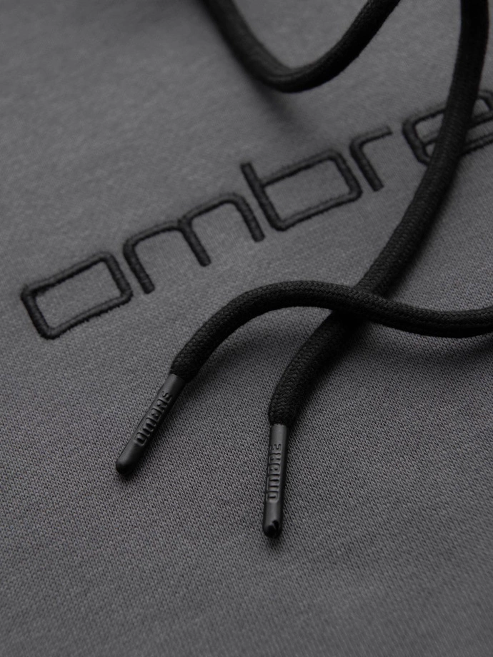 Men's kangaroo sweatshirt with embroidery and hood - graphite V2 OM-SSNZ-0241