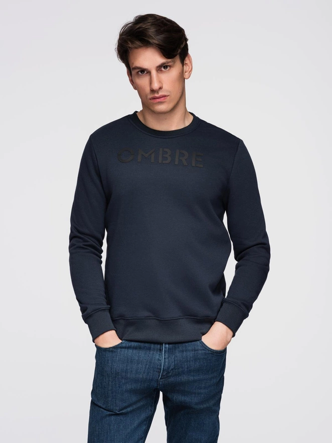 Classic men's sweatshirt with inscription - navy blue V3 B1711
