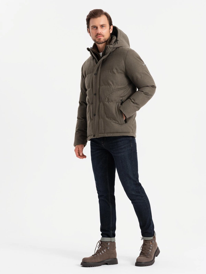 Men's lightweight jacket with hood and mesh lining - olive V4 OM-JAHP-0203