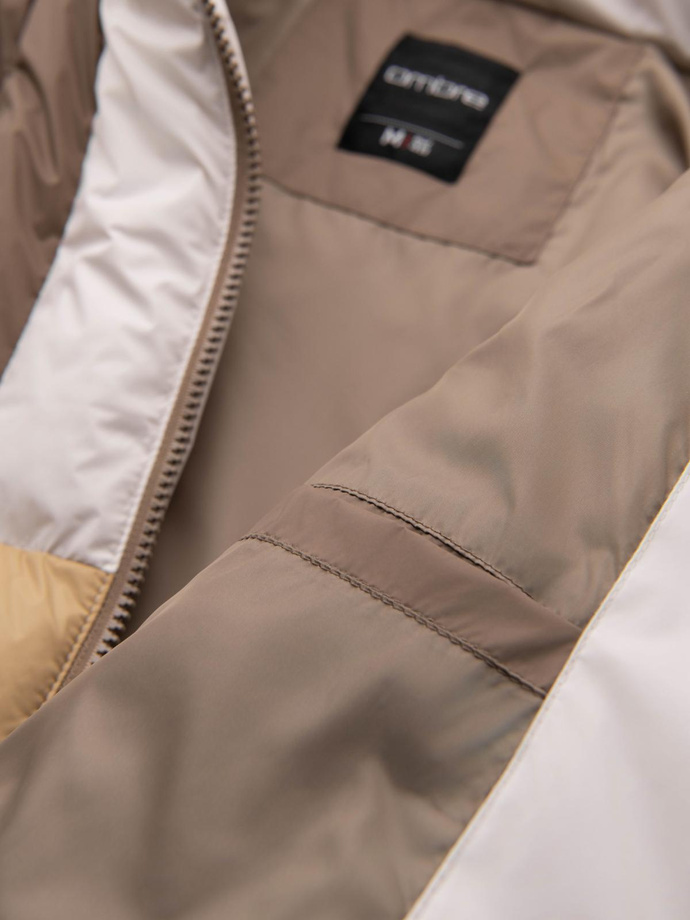 Colorful retro men's sports jacket - beige and white V2 OM-JALP-0296