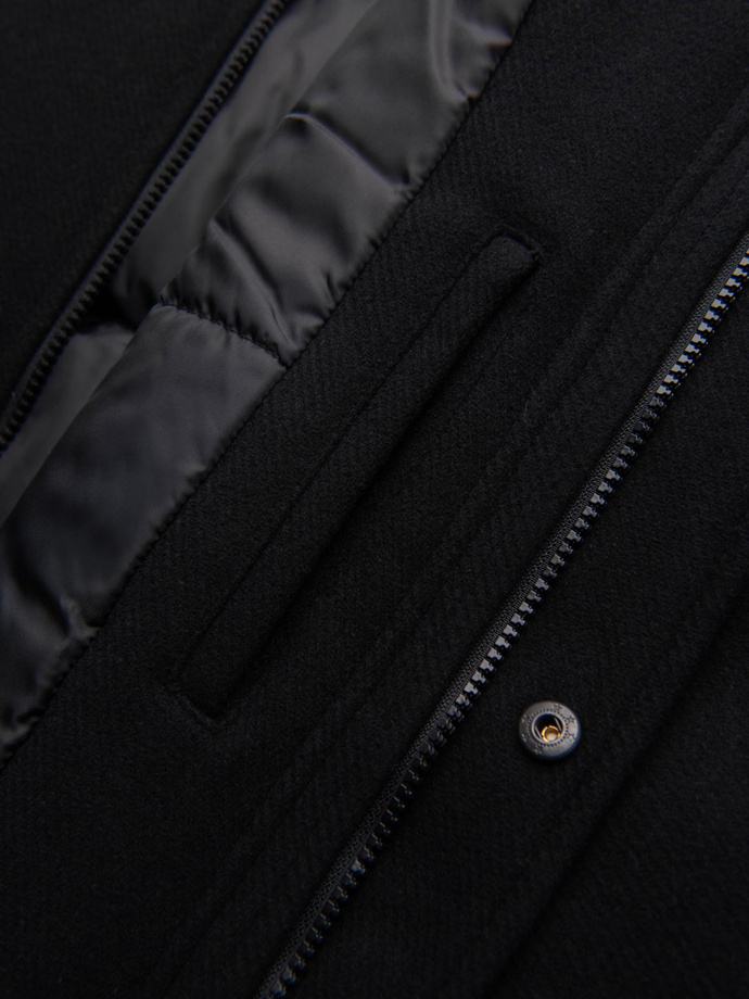 Palton parka din lână pentru bărbați cu glugă - negru V1 OM-COWC-0132