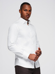 Classic men's SLIM FIT shirt in satin fabric - white V1 OM-SHOS-0176