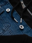 Jachetă din denim pentru bărbați cu mâneci tricotate și glugă - albastru și negru V2 OM-JADJ-0220